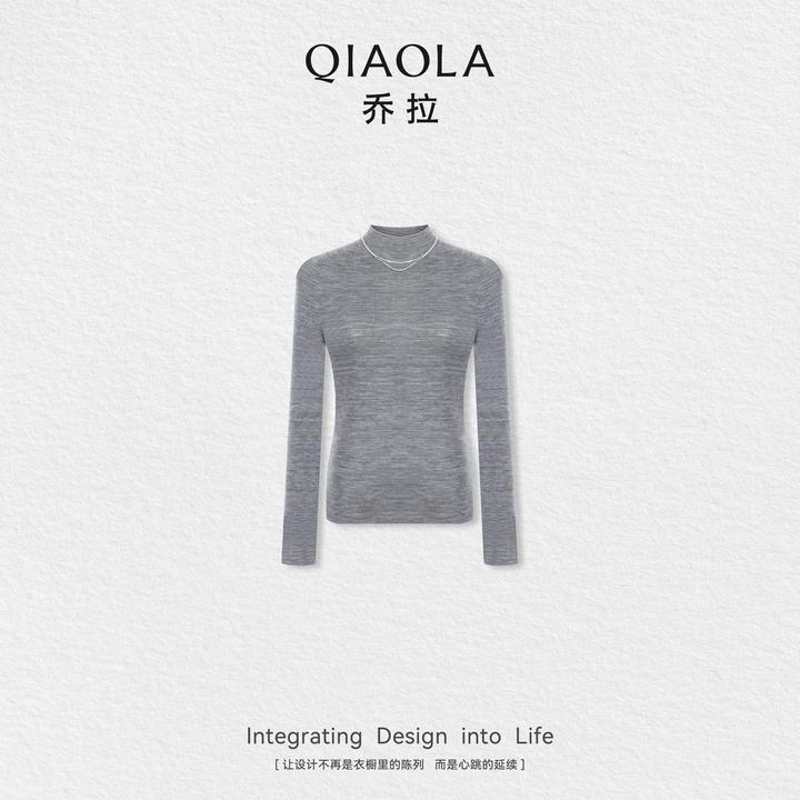 QIAOLA/乔拉【黑金搭档】秋季羊毛精纺半高领百搭显瘦气质上衣预售