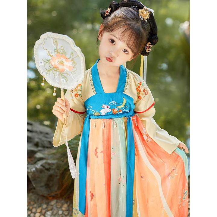 潮走儿童汉服女童夏季2025新款古风国风超仙连衣裙小女孩唐装演出