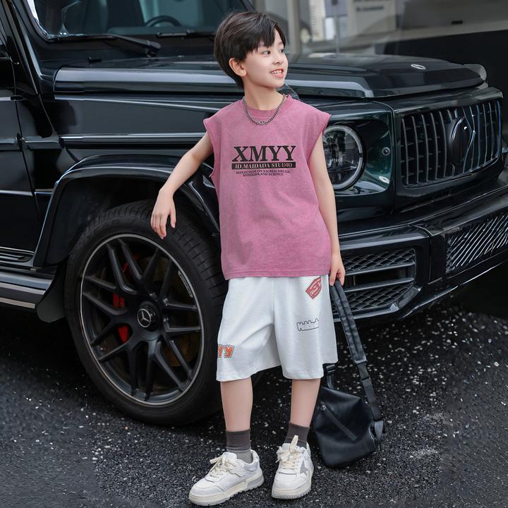 男童夏季背心套装2025新款中大童儿童男孩夏装无袖上衣酷帅炸街潮
