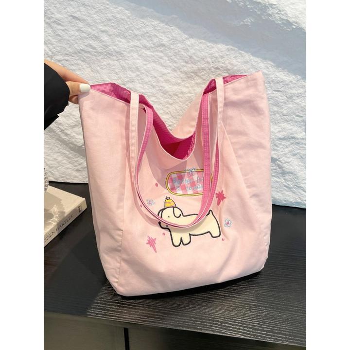 女多巴胺托特包布包包2025新款刺绣百搭大容量轻便单肩包垃圾袋