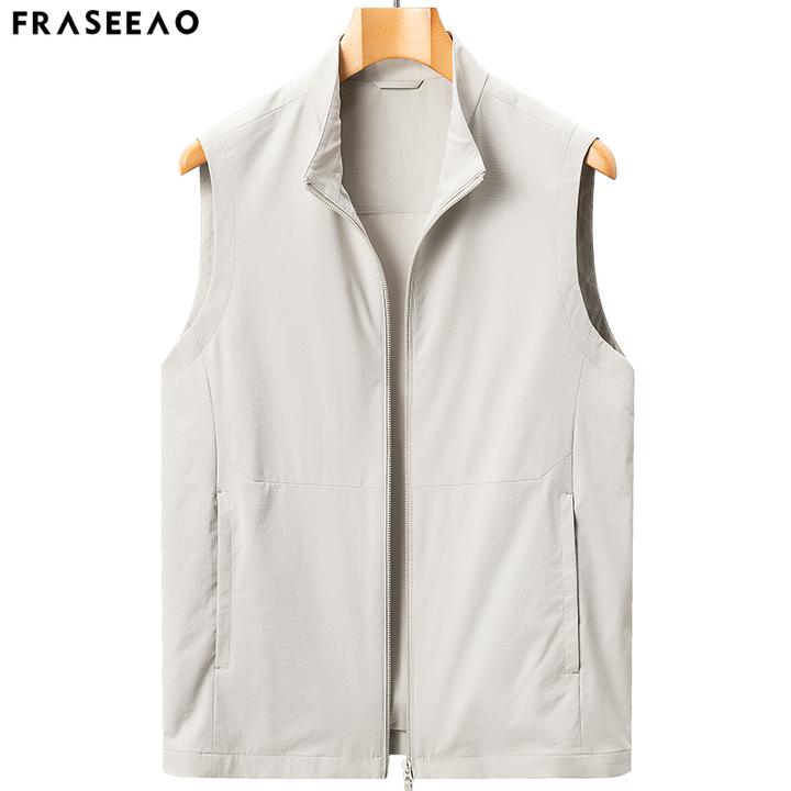 高端春秋季男装马甲2025新款马夹外穿纯色无袖轻薄款立领坎肩外套