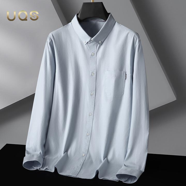 秋季男士纯棉长袖衬衫大码纯色简约百搭宽松舒适商务休闲日常通勤