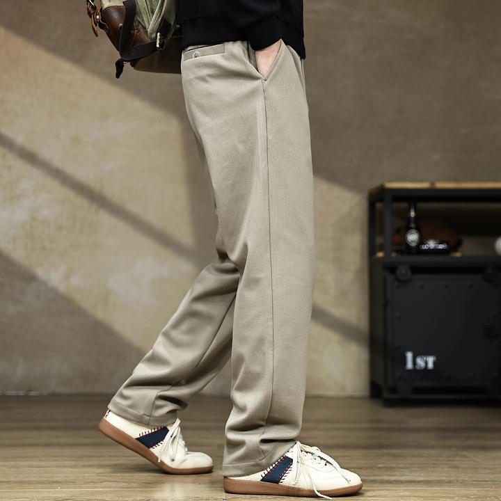 英伦风细条纹直筒休闲裤男士新款宽松百搭轻商务通勤垂感长裤西裤