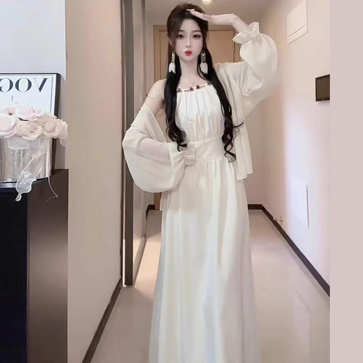 9460时尚甜美修身显瘦气质连衣裙2025春夏新款开衫显瘦套装女