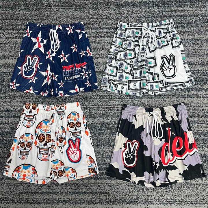 美式潮流运动短裤250克重磅面料个性印花篮球裤大网眼透气四分裤