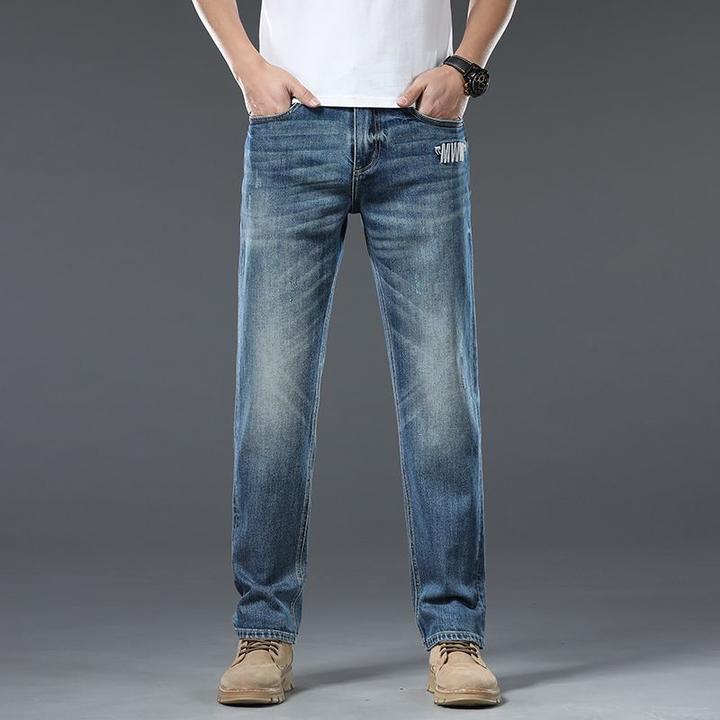 BS2B小魔鱼直筒牛仔裤男2025春秋新款刺绣商务休闲宽松直角长裤