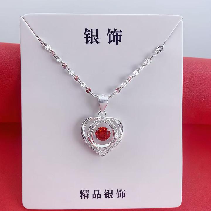 坠链均足银 【一套价】足银9999雪花链➕足银灵动红色爱心吊坠