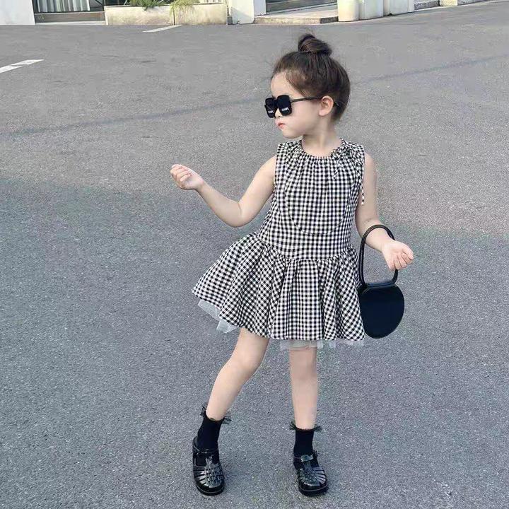 童装格子连衣新款2025年款6-12岁潮款女小童网红女童吊带连衣裙