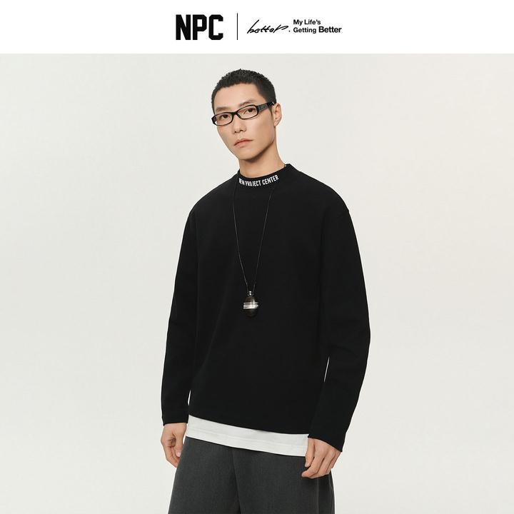 NPC潮牌碳素磨毛领口印花半高领长袖T恤舒温保暖多色可选NP5BTL13