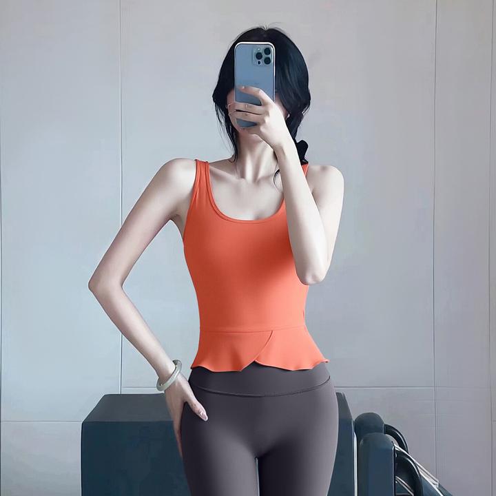 瑜伽服套装女2025新款高级感显瘦美背荷叶边无袖普拉提训练服秋季