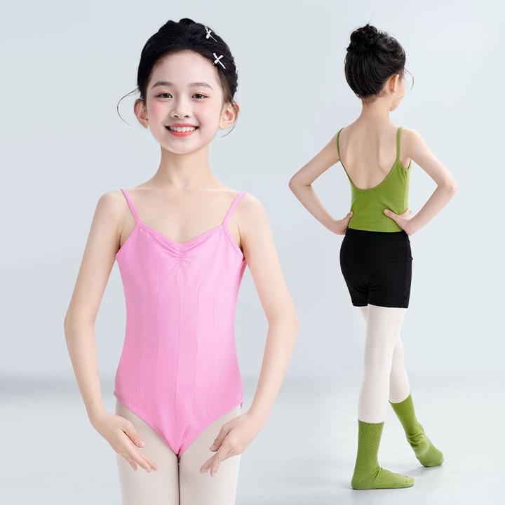 儿童舞蹈服吊带粉色女童练功服芭蕾舞体操形体服小孩舞蹈服3-6岁