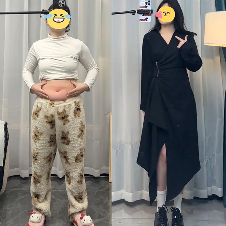 法式不规则拉链长裙子秋大码胖mm收腰显瘦设计V领气质开叉连衣裙