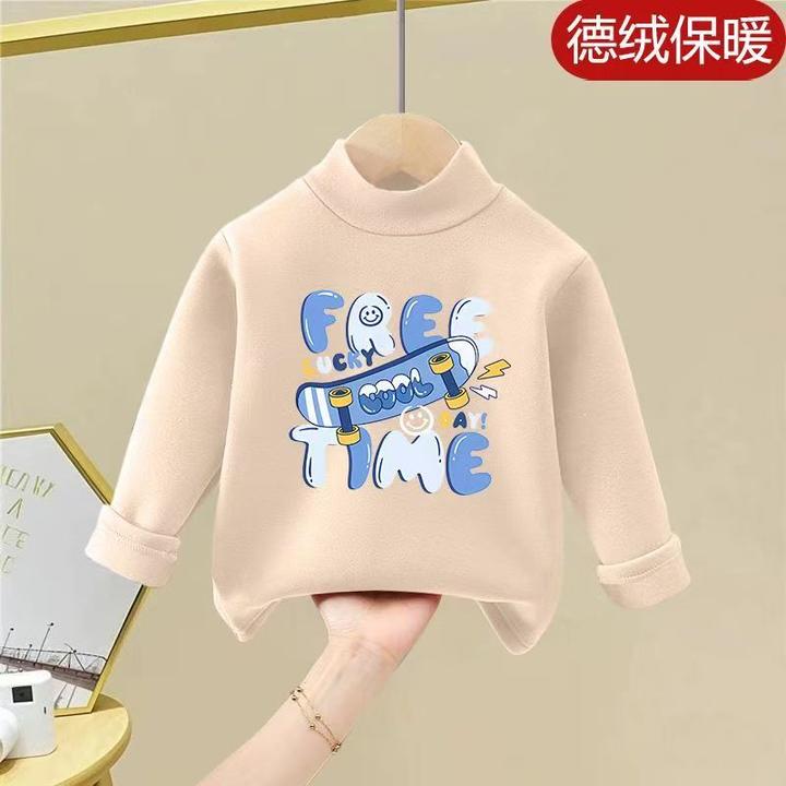儿童双面德绒打底衫2025秋冬季新款保暖长袖T恤帅气百搭潮流上衣t