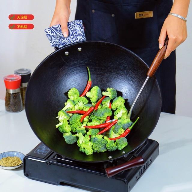 陆川铁锅传统家用炒锅生铁炒菜锅无涂层铸铁锅老式双耳圆底炒锅