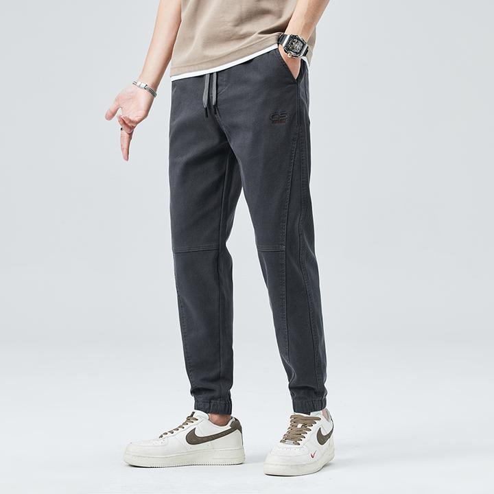 秋冬季节2025新款男装厚款修身百搭松紧腰束脚弹力运动男士休闲裤