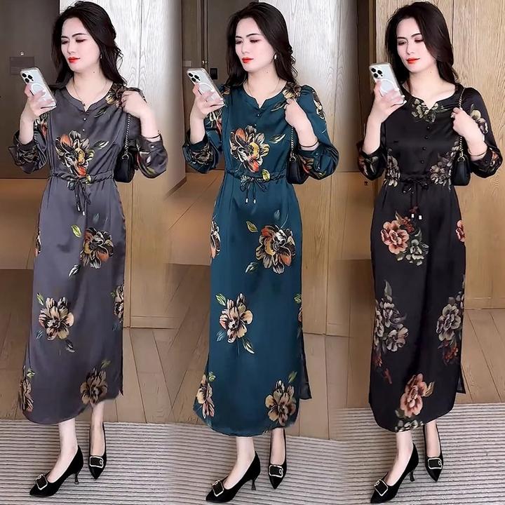 时尚连衣裙女士2025春季新款洋气显瘦中长款减龄收腰印花旗袍裙子
