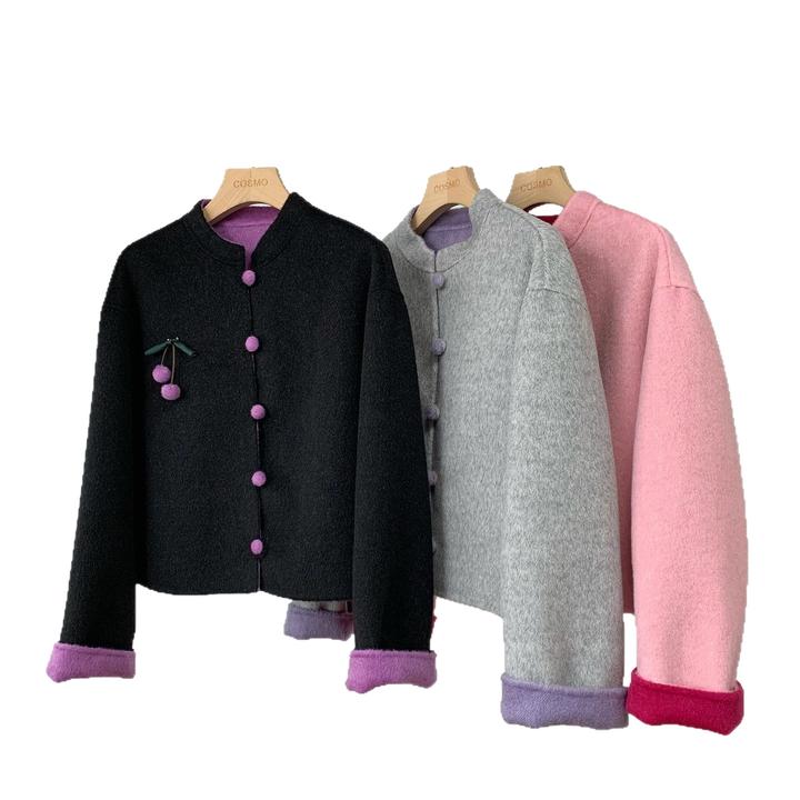 2025新中式国风短款双面羊绒毛呢大衣外套女小个子立领秋冬季新款