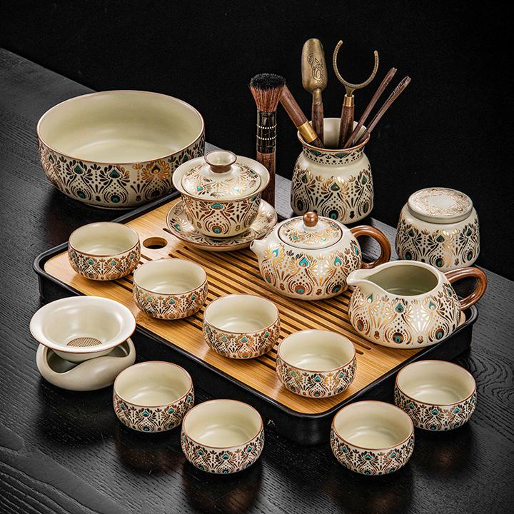 轻奢复古汝窑冰裂纹敦煌功夫茶具套装高端全套家用泡茶办公室待客