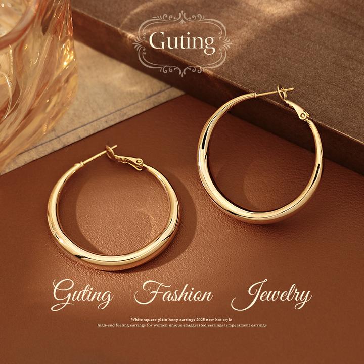 铜合金耳饰 21669金色素圈大圈耳环女耳圈轻奢高级耳饰方圆脸耳钉