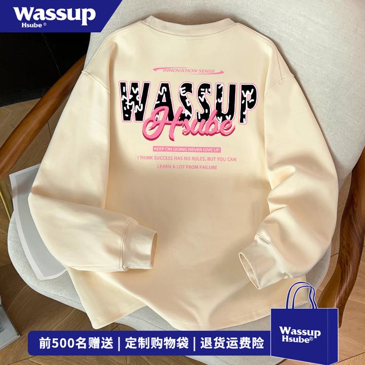 WASSUP HSUBE美式创意字母印花圆领长袖t恤男女秋季百搭纯棉上衣