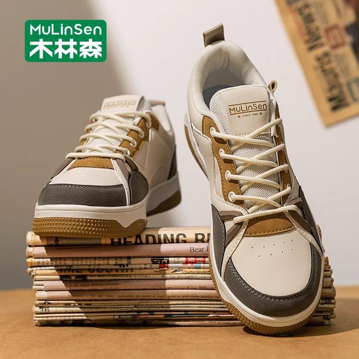 木林森工作男鞋2025新款秋季轻便运动休闲板鞋男皮面透气学生潮鞋