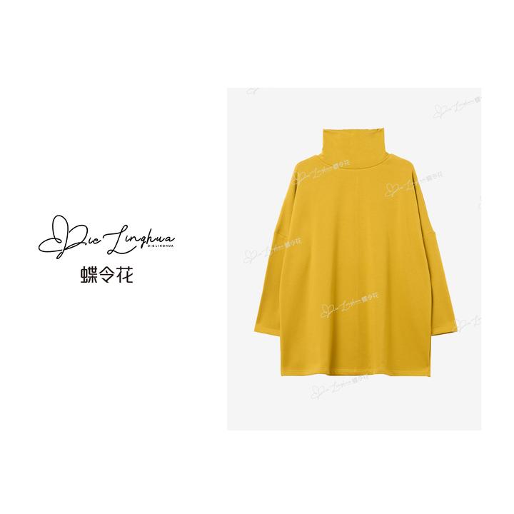 蝶令花春季新品落肩简约大气慵懒随性舒适百搭高领长袖T恤61051