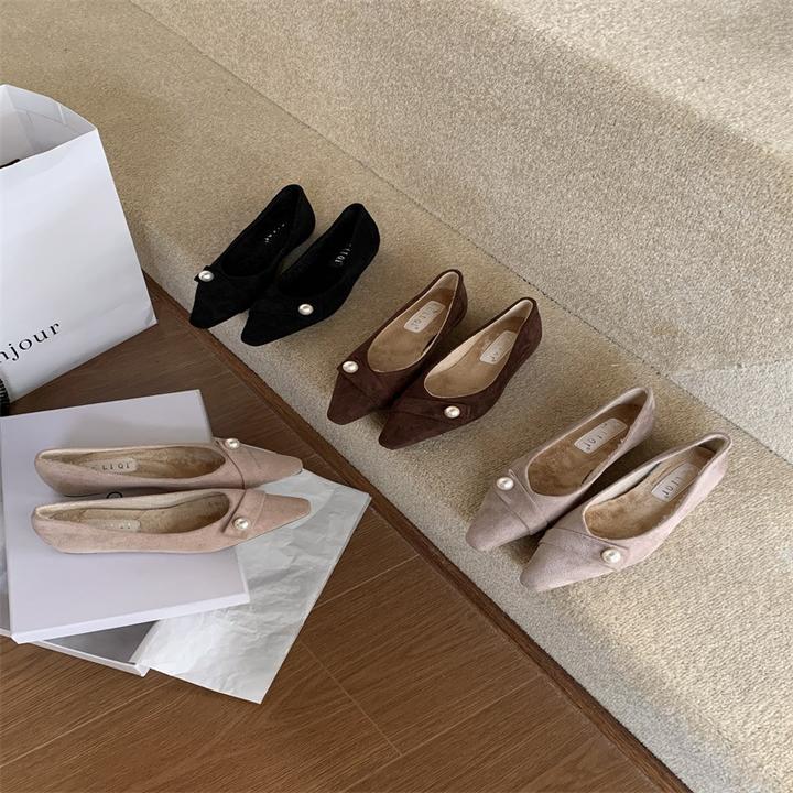 中跟百搭气质复古尖头浅口高跟平底女鞋单鞋秋季式风