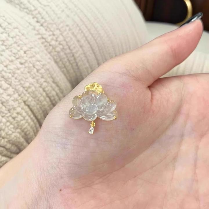 铜合金吊坠 冰透小滴溜精致莲花吊坠新中式时尚百搭万能diy项坠高