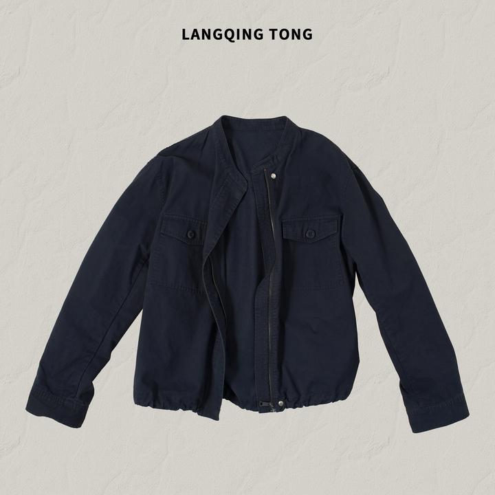 LANGQING 水洗纯棉双口袋拉链长袖外套44968#