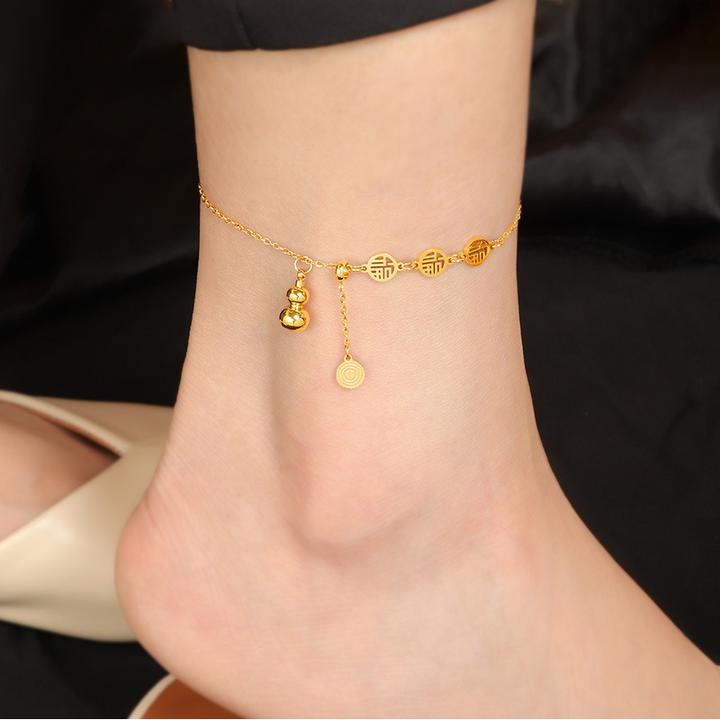 钛钢脚链 （永不掉色）新中式福字葫芦脚链女款轻奢设计感气质夏季