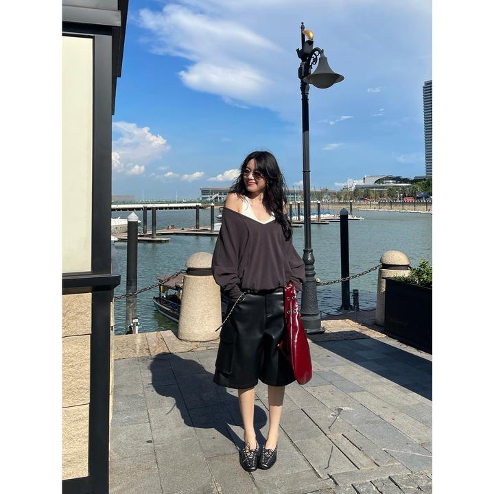Seyora【自洽灰度】松弛感V领长袖上衣宽松显瘦毛针织衫 Z37383SY53