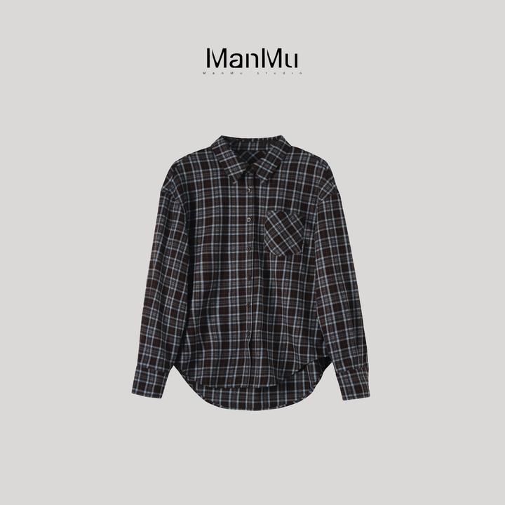 满目ManMu【张琪专属】高级定制秋季时尚百搭格子衬衫350278
