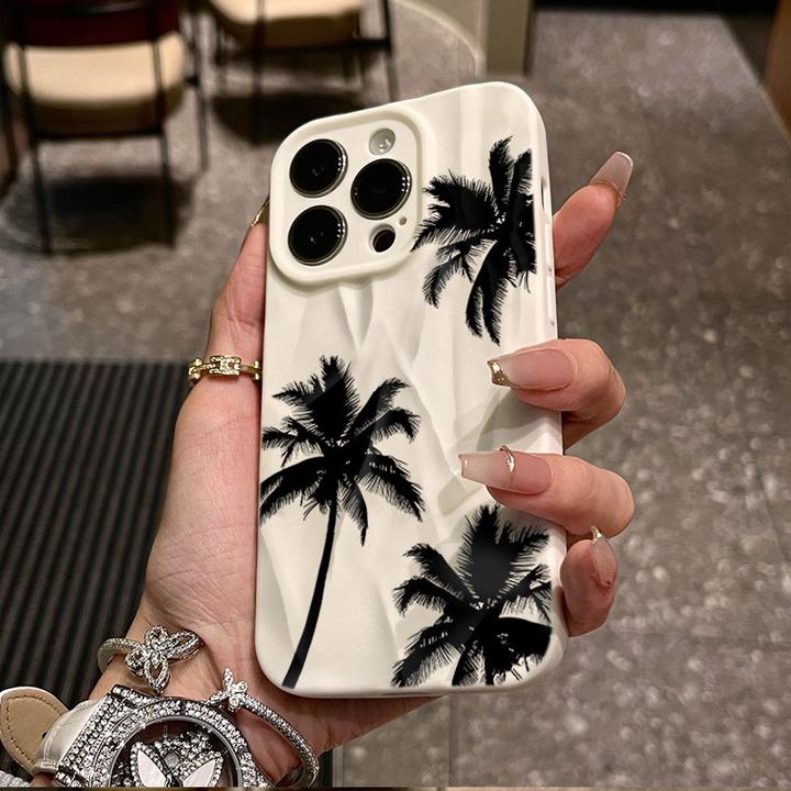 创意椰树适用iphone16苹果15pro手机壳14plus褶皱13磨砂12软11