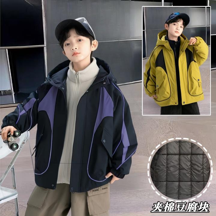 【夹棉豆腐块】男童棉衣外套加棉加厚2025新款中大童棉服男孩风衣帅