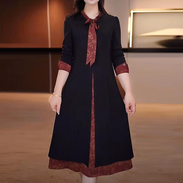 高档贵妇人淑女妈妈假两件连衣裙大码女装裙子宽松收腰显瘦2025春