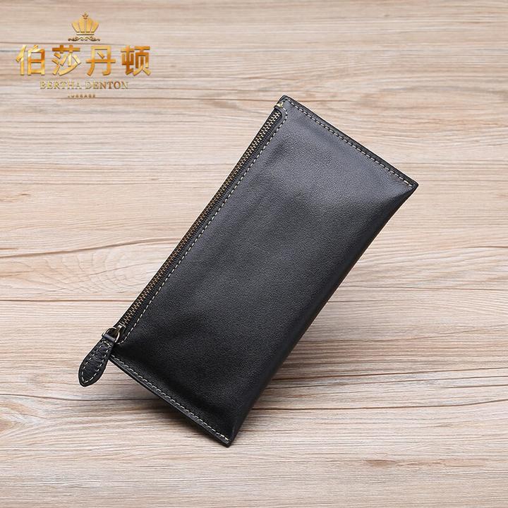 伯莎丹顿品牌钱包男长款真皮超薄钱夹头层牛皮手包男休闲卡包男