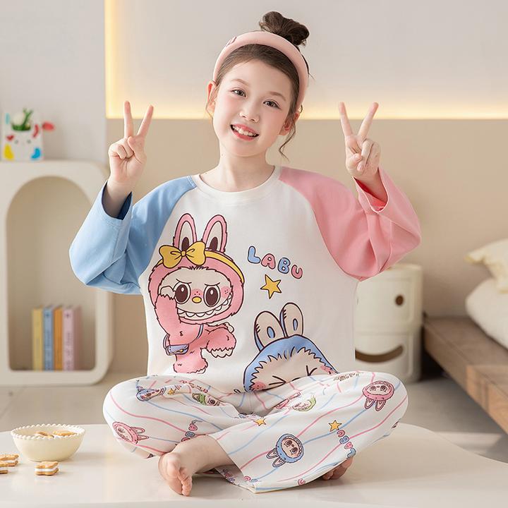 伊束姿女童睡衣2025新款春秋季纯棉薄款儿童卡通拉布布女孩家居服