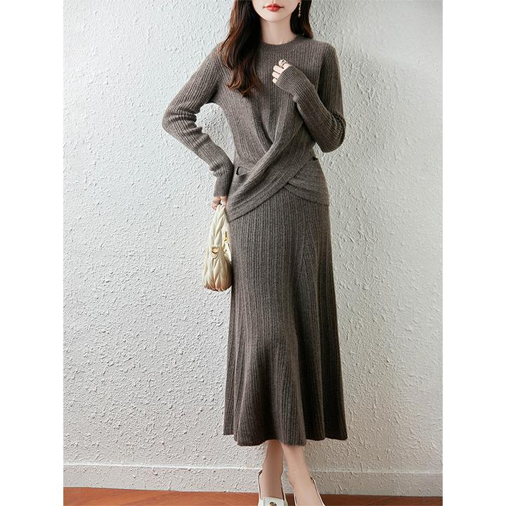 松弛感女装套装秋冬气质优雅纽结设计盐系氛围感纯羊毛针织两件套