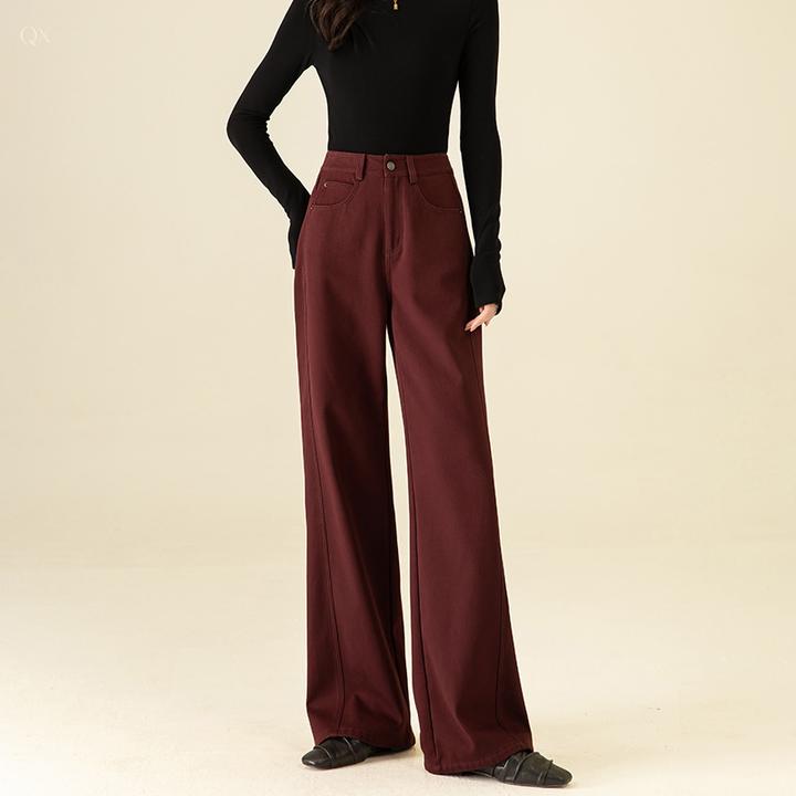 棉麻加绒阔腿裤弯刀裤女新款冬季宽松休闲拖地裤子棕色香蕉裤