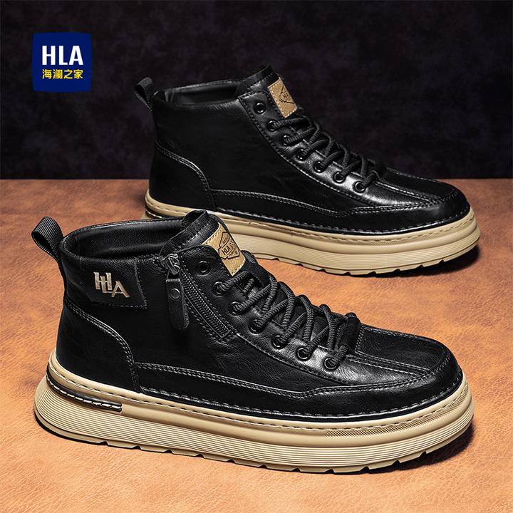 海澜之家鞋子男款2025秋季新款休闲皮鞋高帮马丁靴男士潮流工装鞋