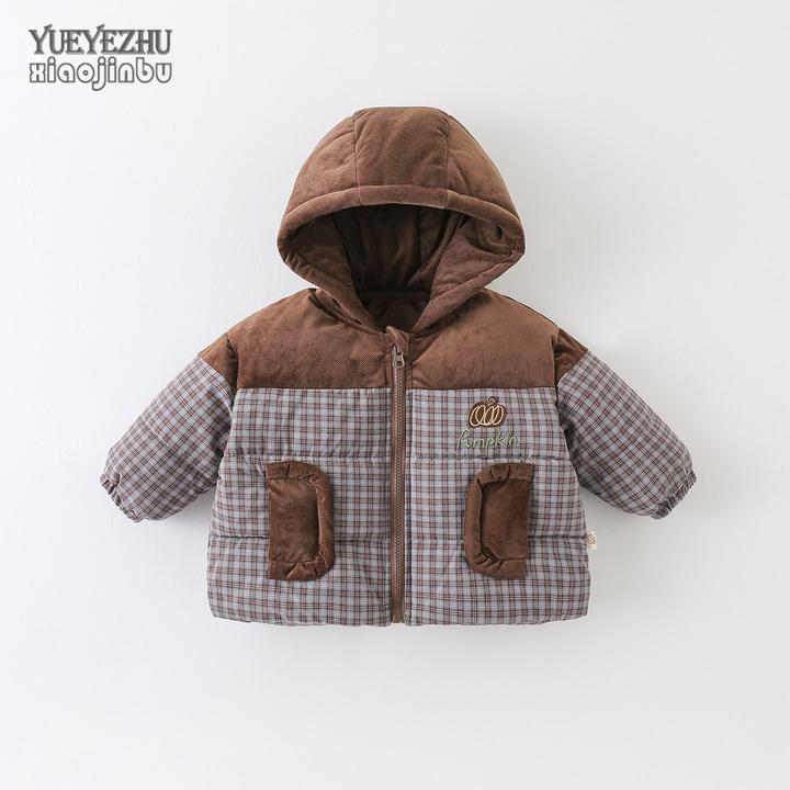 男宝宝格子棉服外套秋冬婴幼儿加厚保暖棉衣冬季儿童韩版连帽上衣