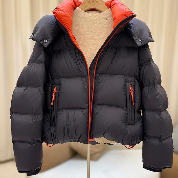 zaw大码女装2025撞色羽绒服冬季加厚白鸭绒显瘦保暖胖mm外套25542