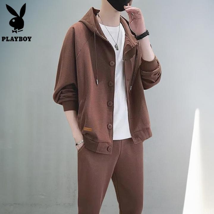 花花公子两件套新款运动长裤男秋季搭配潮流连帽卫衣休闲套装男士