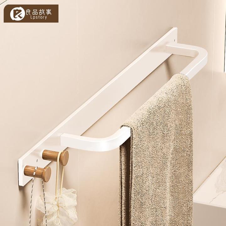 良品故事卫生间原木风毛巾架免打孔壁挂式多功能浴室厕所浴巾挂杆