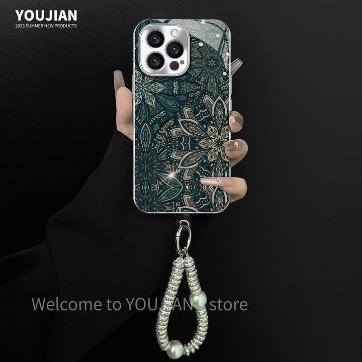 欧式花卉适用苹果vivo华为oppo小米iPhone16电镀玻璃壳全包手机壳
