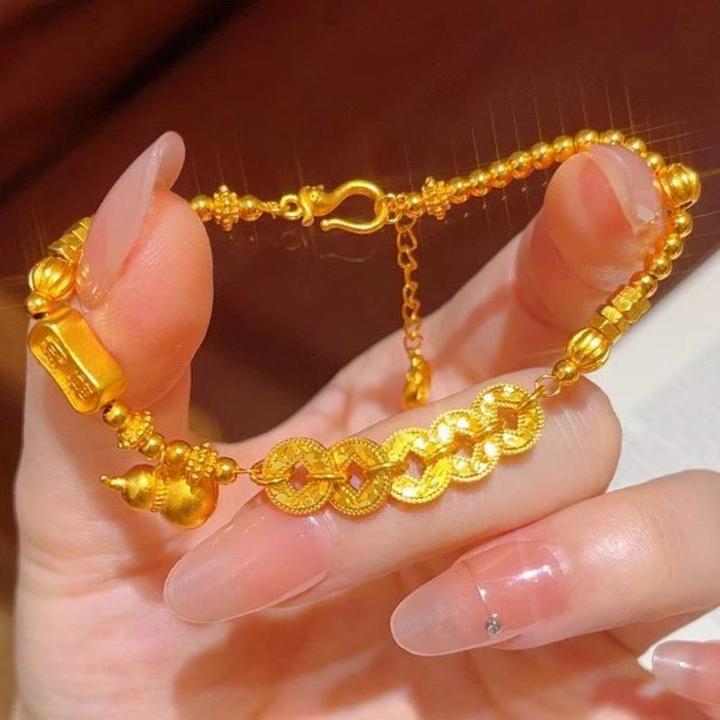 铜合金手链 爆闪碎金五帝钱南瓜珠葫芦手串女款福禄转运珠