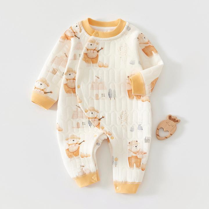 婴儿保暖连体衣纯棉新生儿秋冬衣服宝宝保暖春秋三层夹棉哈衣冬季