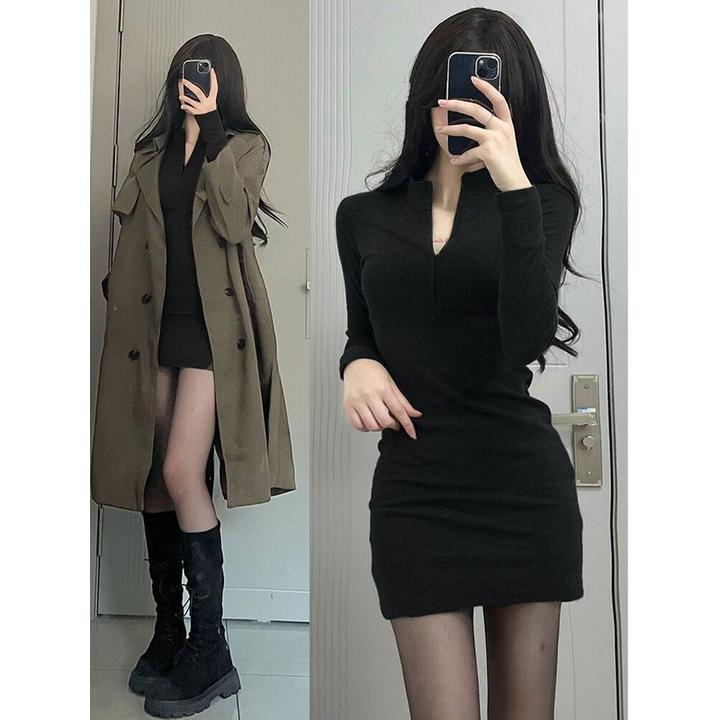 小妈包臀连衣裙2025秋装新款短裙子高级感御姐性感春秋内搭打底裙