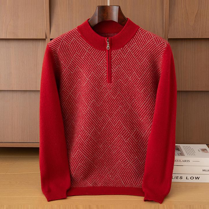 冬季男士加厚保暖圆领羊毛衫中老年爸爸装拉链领内搭上衣针织毛衣