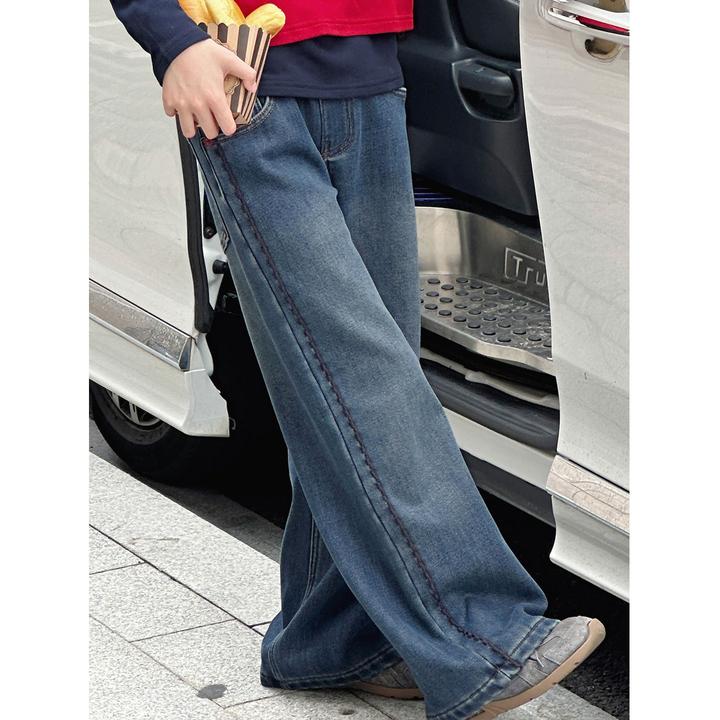 K30016孙小美复古女童直筒裤2025新款秋冬加绒加厚儿童裤子牛仔裤